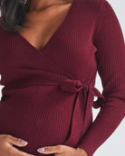 Breastfeeding Access - A Pregnannt Woman Wearing Lucille Full Sleeve Knit Maternity Midi Dress in Burgundy  from Angel Maternity Showing Easy Access to Breastfeeding