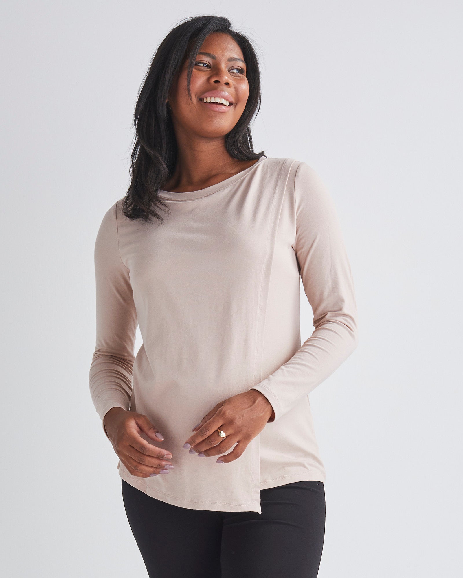 Long Sleeve  Nursing Petal Top in Blush Pink from Angel maternity