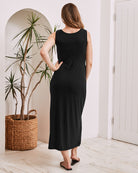 Back view- maternity nursing maxi dress black