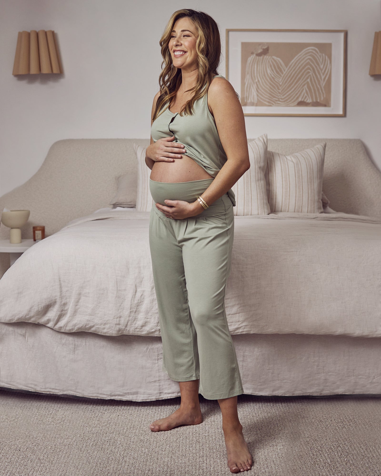Side view- maternity & nursing loungewear PJ pale sage