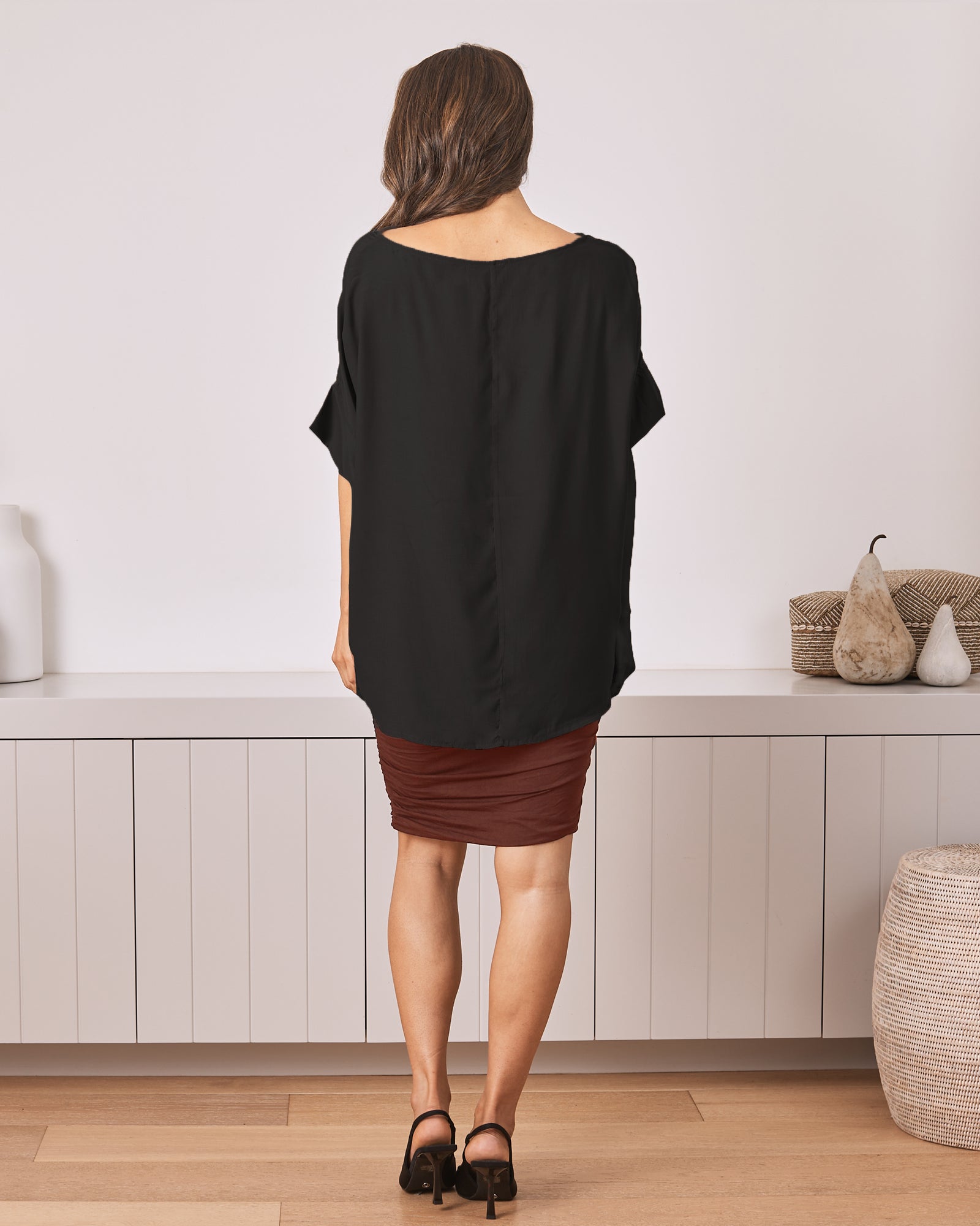 Back View- Maternity loose fit short sleeve top back