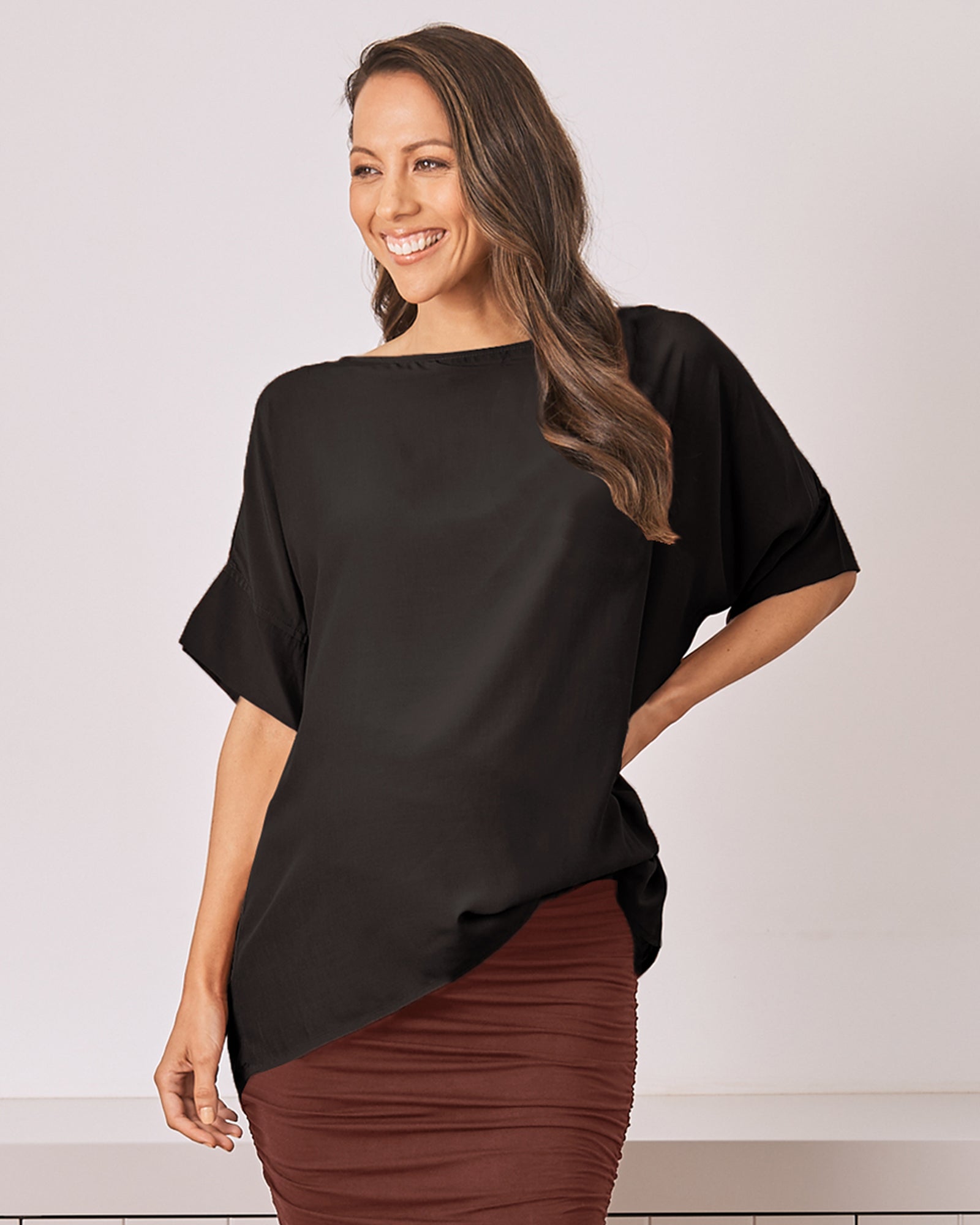 Front View - Maternity loose fit short sleeve top back