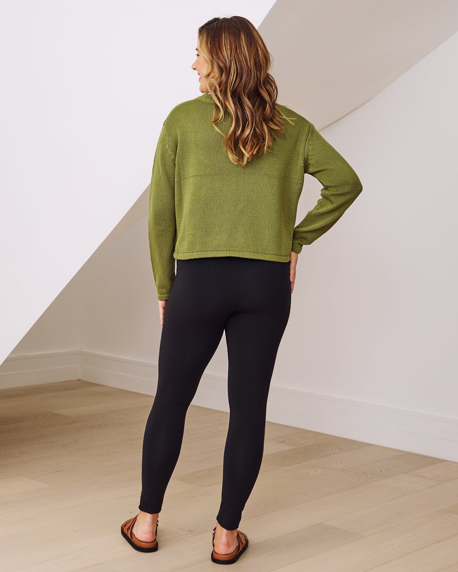 Back View- Maternity Cropped Knit Green