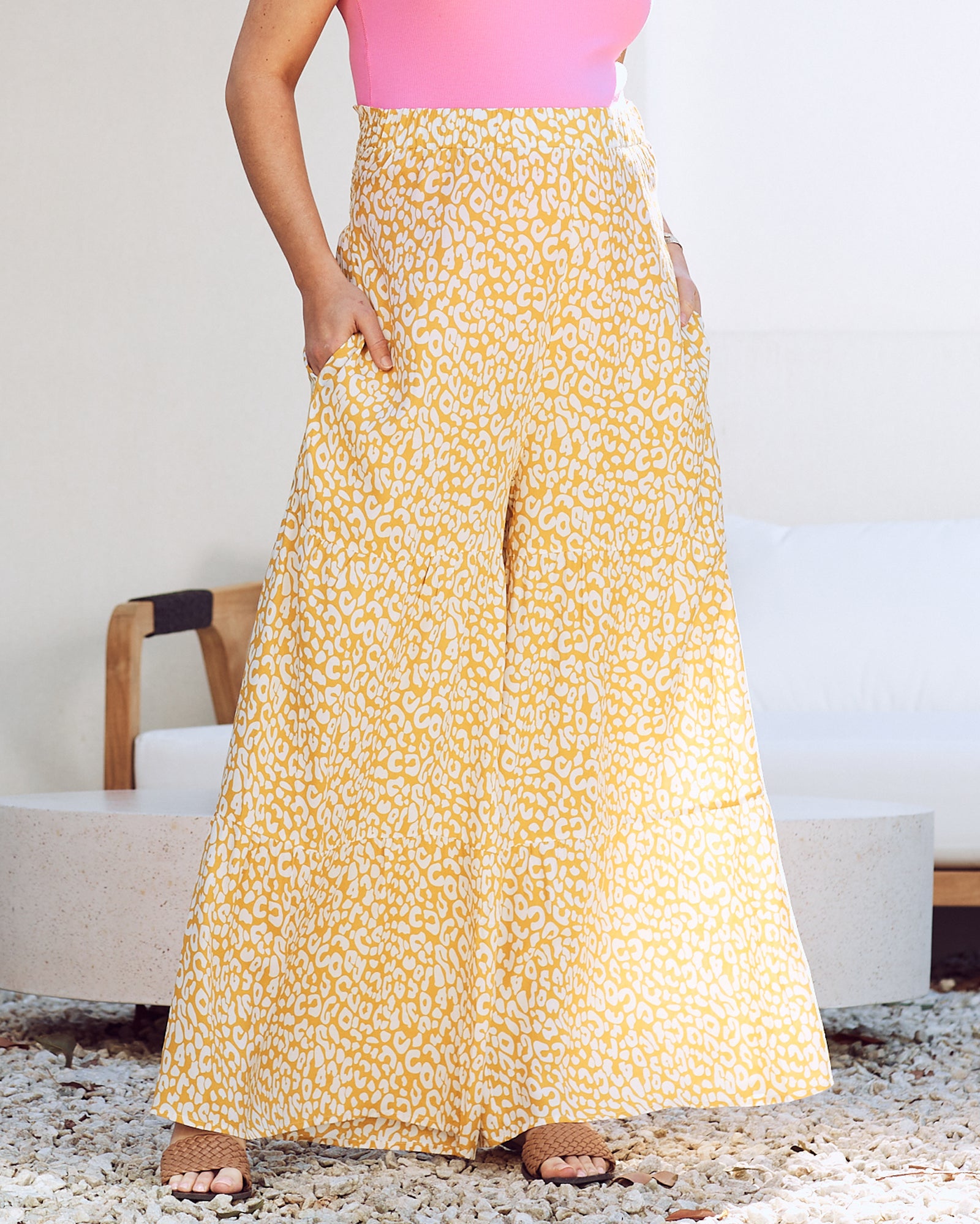 main view - maternity wide leg pants in mustard print
