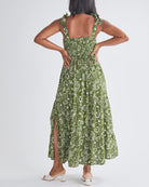 Back View - A Pregnant Woman Wearing Lilliana Maternity Green Dress in Paisley Print from Angel Maternity