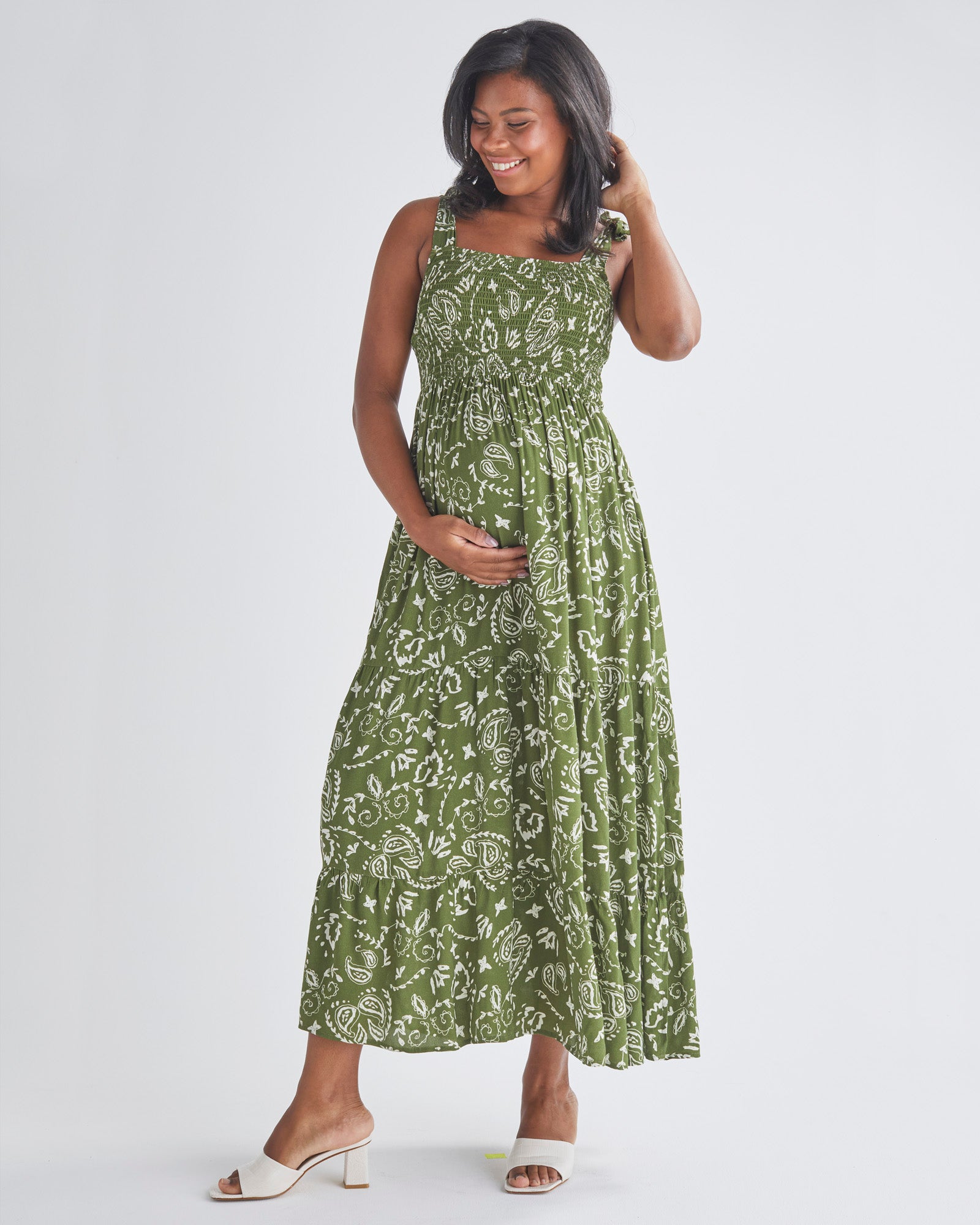 Maternity Green Dress in Paisley Print from Angel Maternity