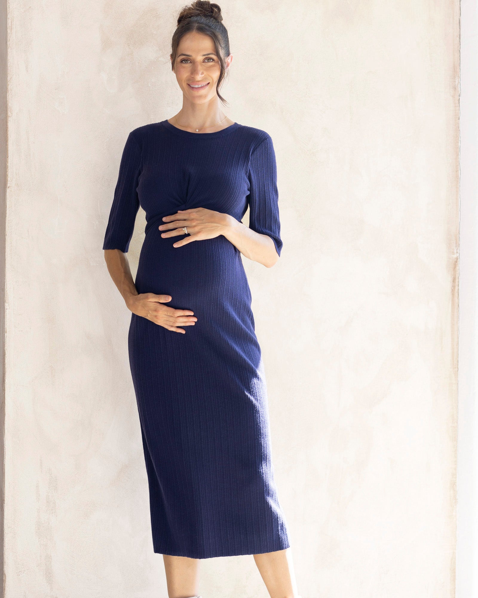 navy maternity midi knitted dress