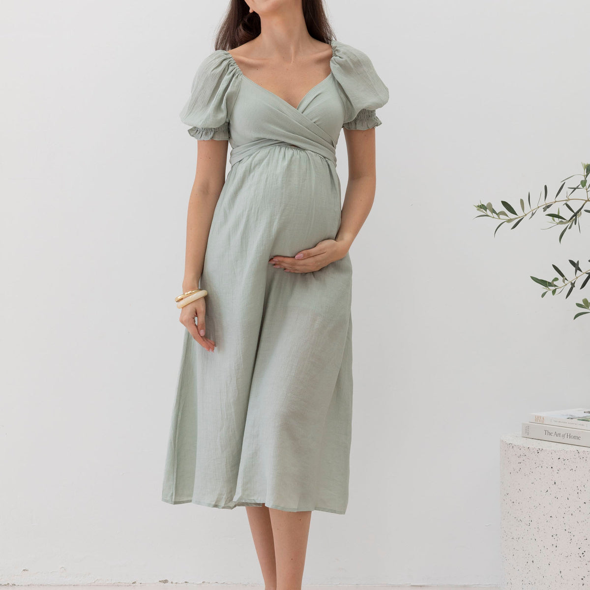 mint green pregnancy dress SHEIN Maternity Sage Green A-Line Dress With Ruffle Sleeves,Bow  Back,Elegant Summer Holiday Outfits For Women,Beach Vacation Clothes,Wedding  Guest Dresses