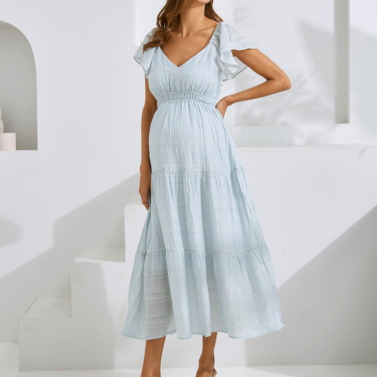 halter dress formal Cloud Blue Deep-V Lace With Boning Ceyna Plus Size Bohemian Size:5 (Toddler) mardi gras gown Sweep Train Neckline