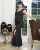Front view - maternity party long dress in black