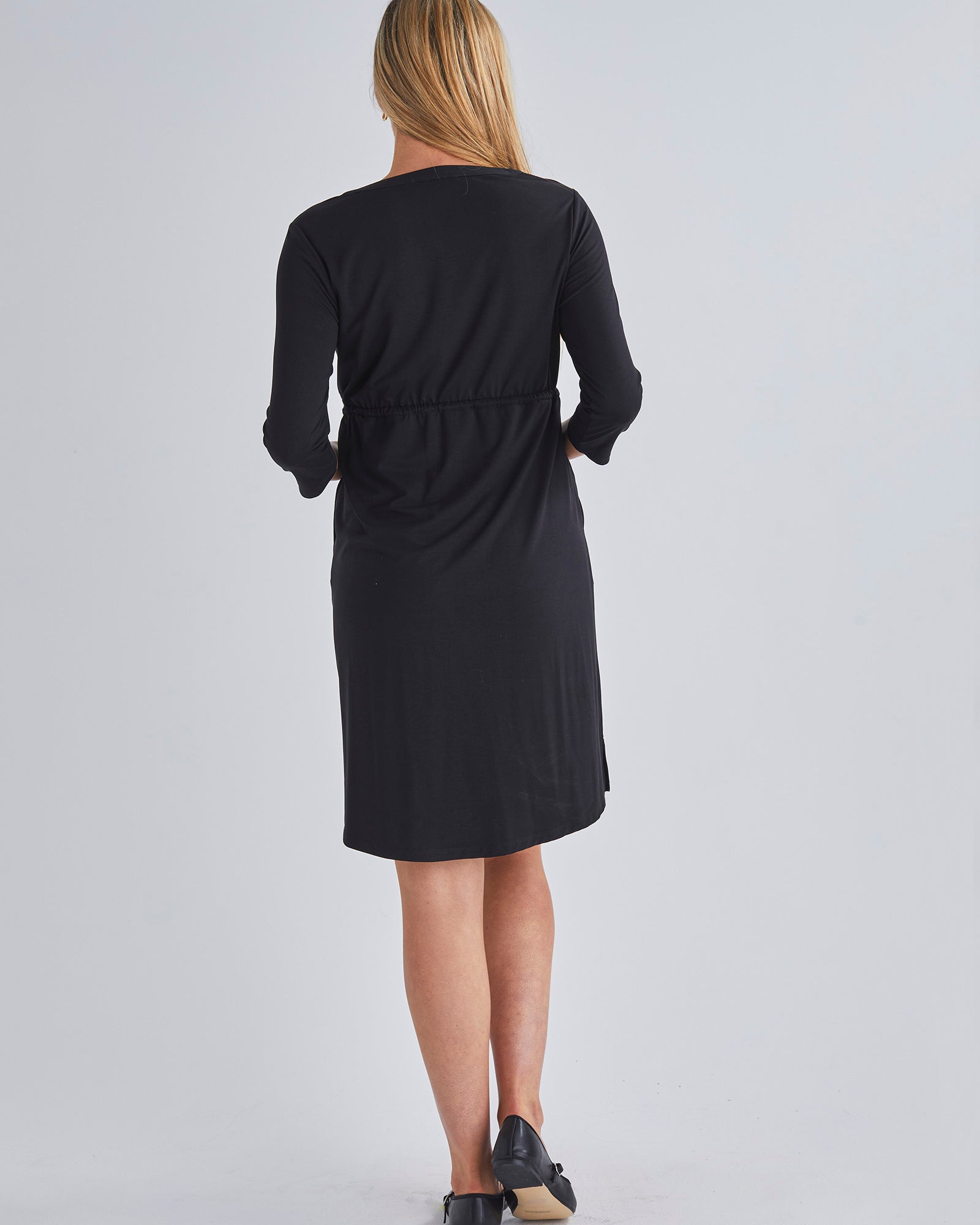 Back View -Maternity/nursing Relaxed fit Easy nursing button opening Drawstring waist from Angel Maternity