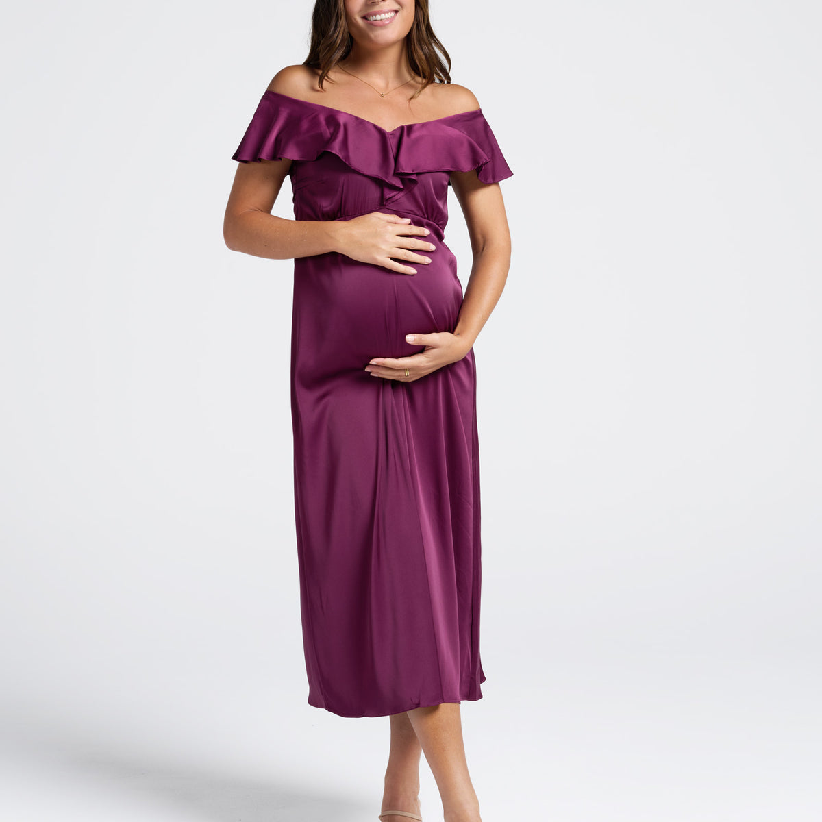 Mika Maternity Evening Ruffle Dress in Wine – Angel Maternity Australia