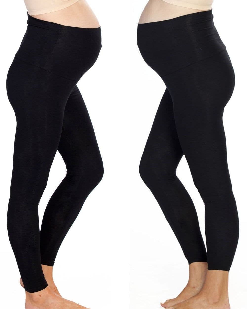 A model in 2 pack black maternity foldable waist leggings, main (4506713227367)
