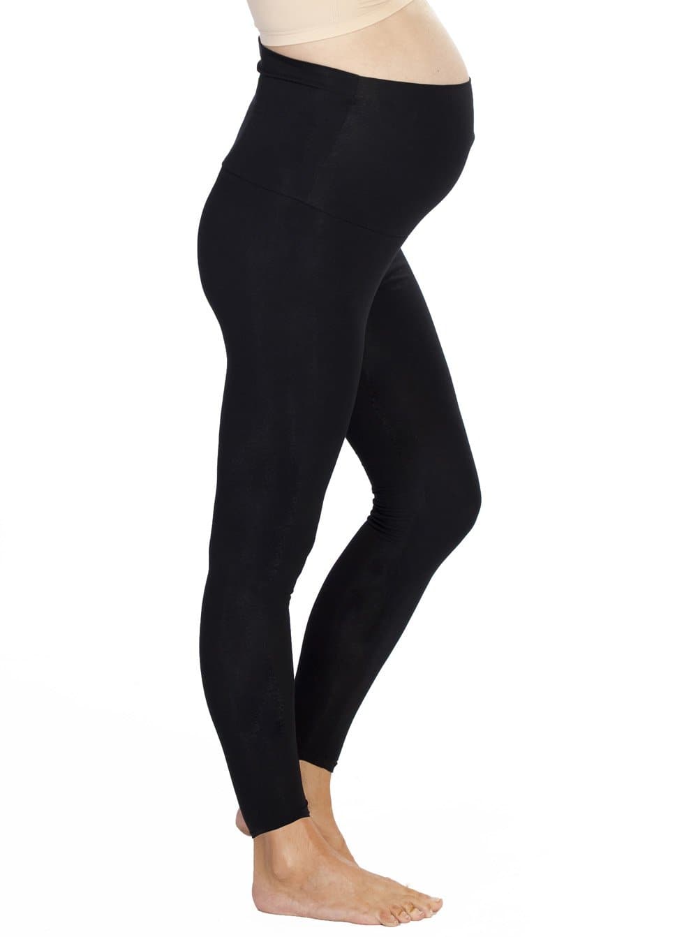 A model in 2 pack black maternity foldable waist leggings, rightside (4506713227367)