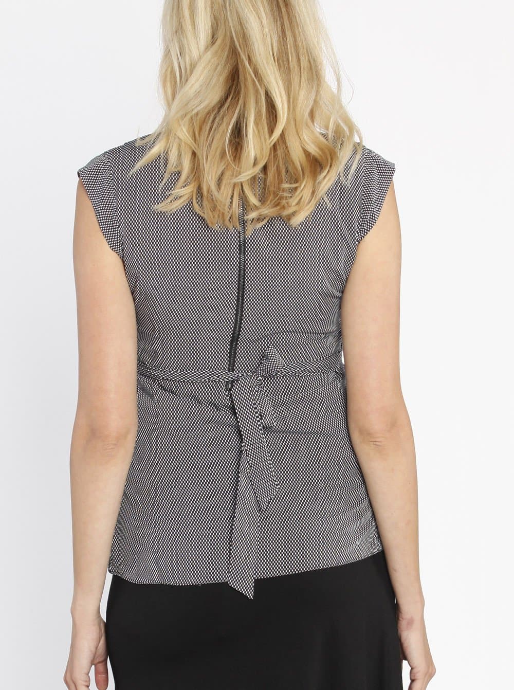 Maternity Tie Back Dressy Top with Back Zipper - Checker Print back (10152230790)