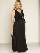 Maternity Long Evening Chiffon Dress in Satin Black - Angel Maternity - Maternity clothes - shop online (10007721030)