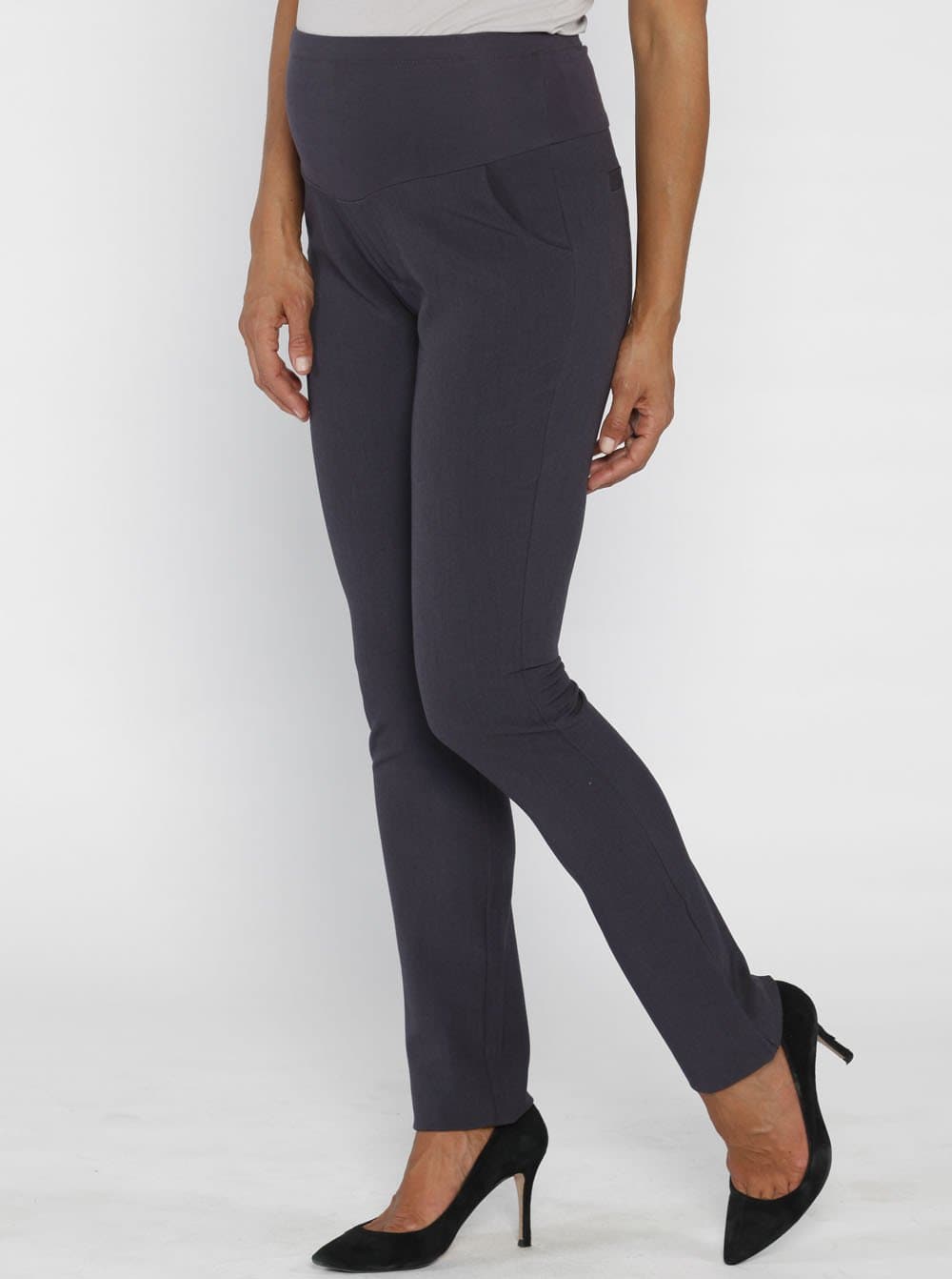 Angel Maternity Mid Waist Maternity Straight Leg Pants in Dark Grey (10010720262)