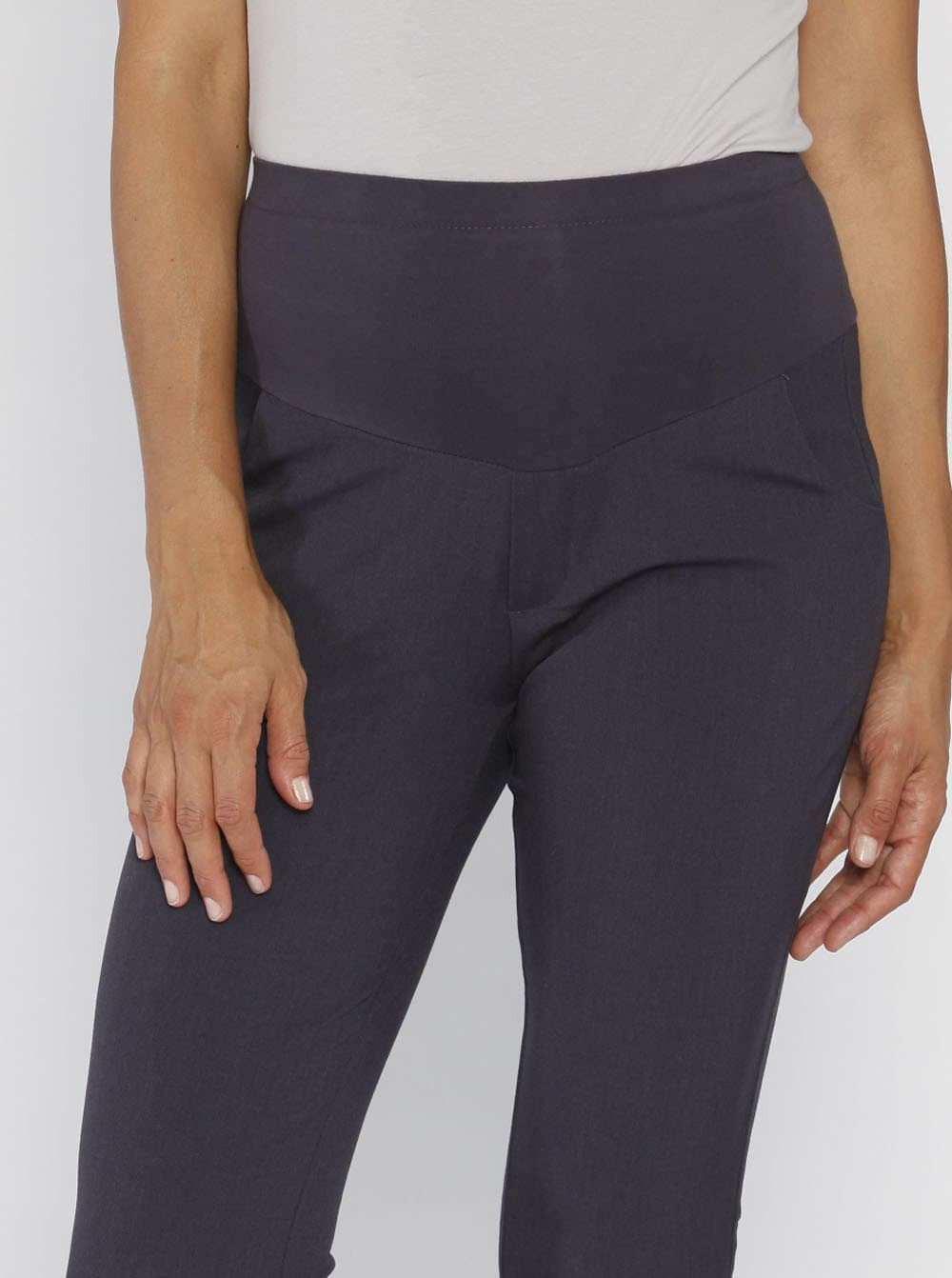 Angel Maternity Mid Waist Maternity Straight Leg Pants in Dark Grey (10010720262)