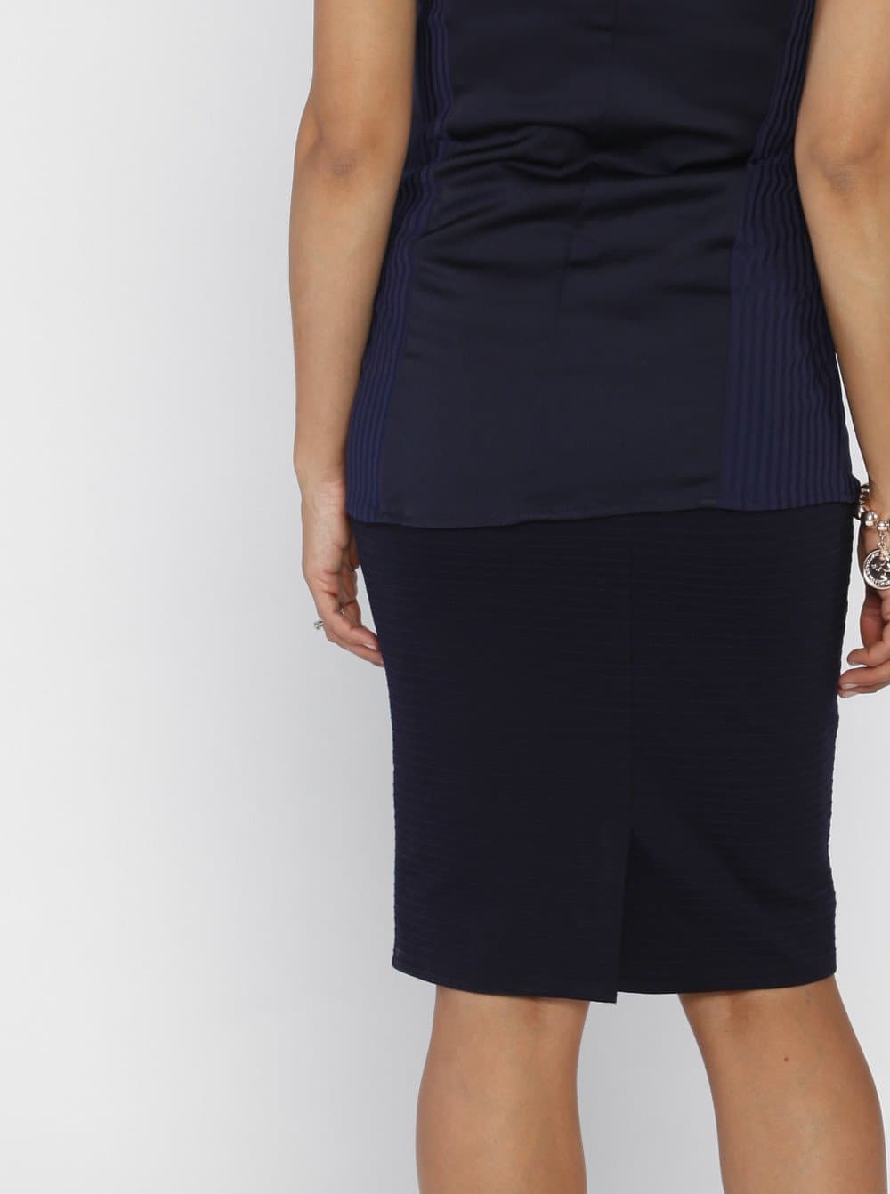 Angel Maternity Straight Cut Maternity Work Skirt in Navy Self Stripe (10088243206)