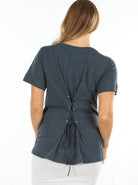 Maternity Adjustable Cross String Back Casual Cotton Top - Navy - Angel Maternity - Maternity clothes - shop online (94117232661)