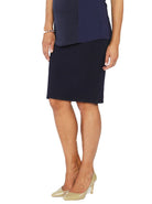 Straight Cut Maternity Work Skirt in Navy Self Stripe (10088243206)