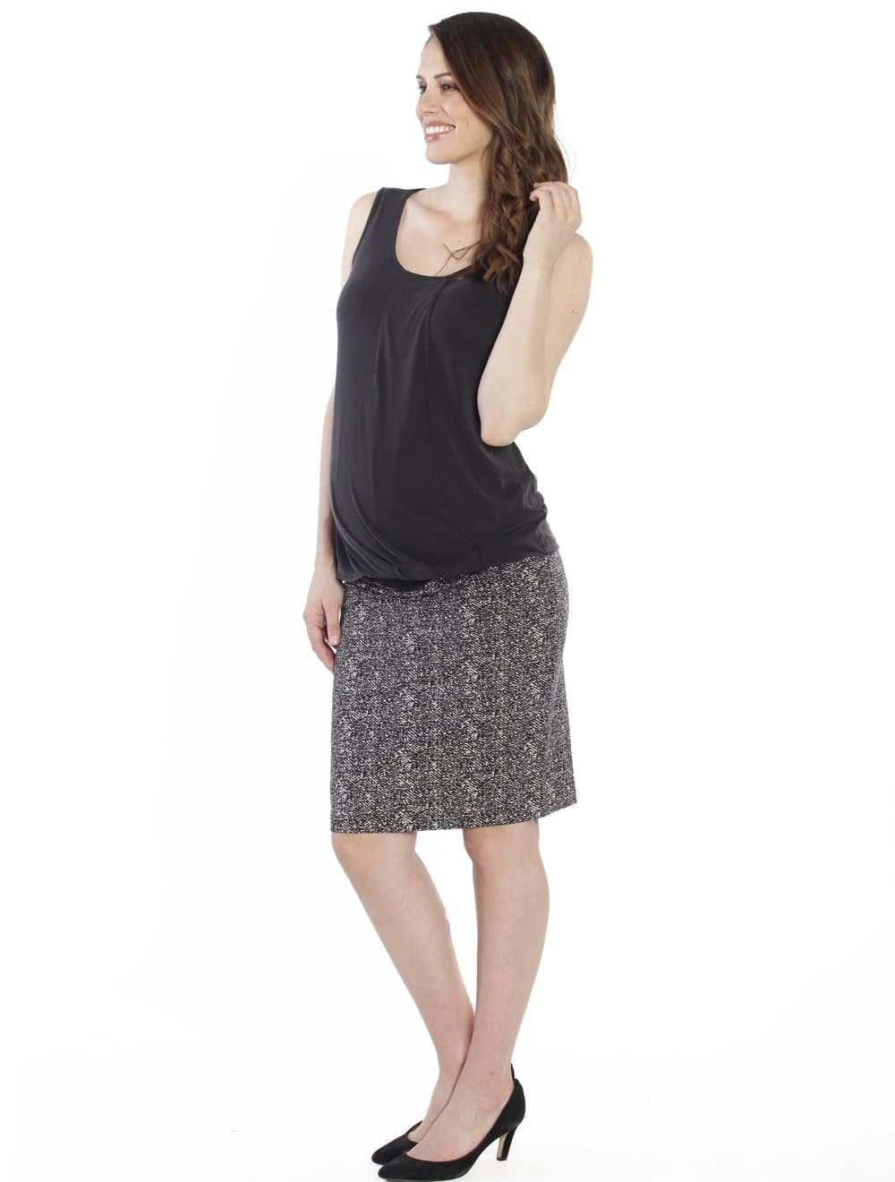 Maternity Stretchy Ponti Skirt in Black & White Print (10590290837)