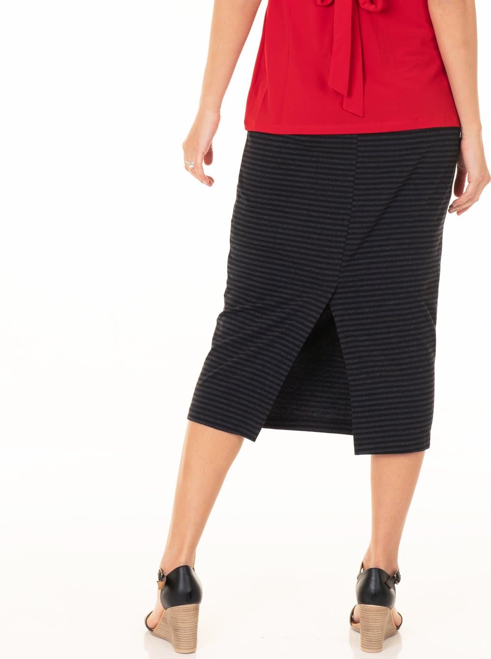 Maternity Midi Straight Cut Skirt - Black & Grey Marle Stripes - Angel Maternity - Maternity clothes - shop online (2227770654823)