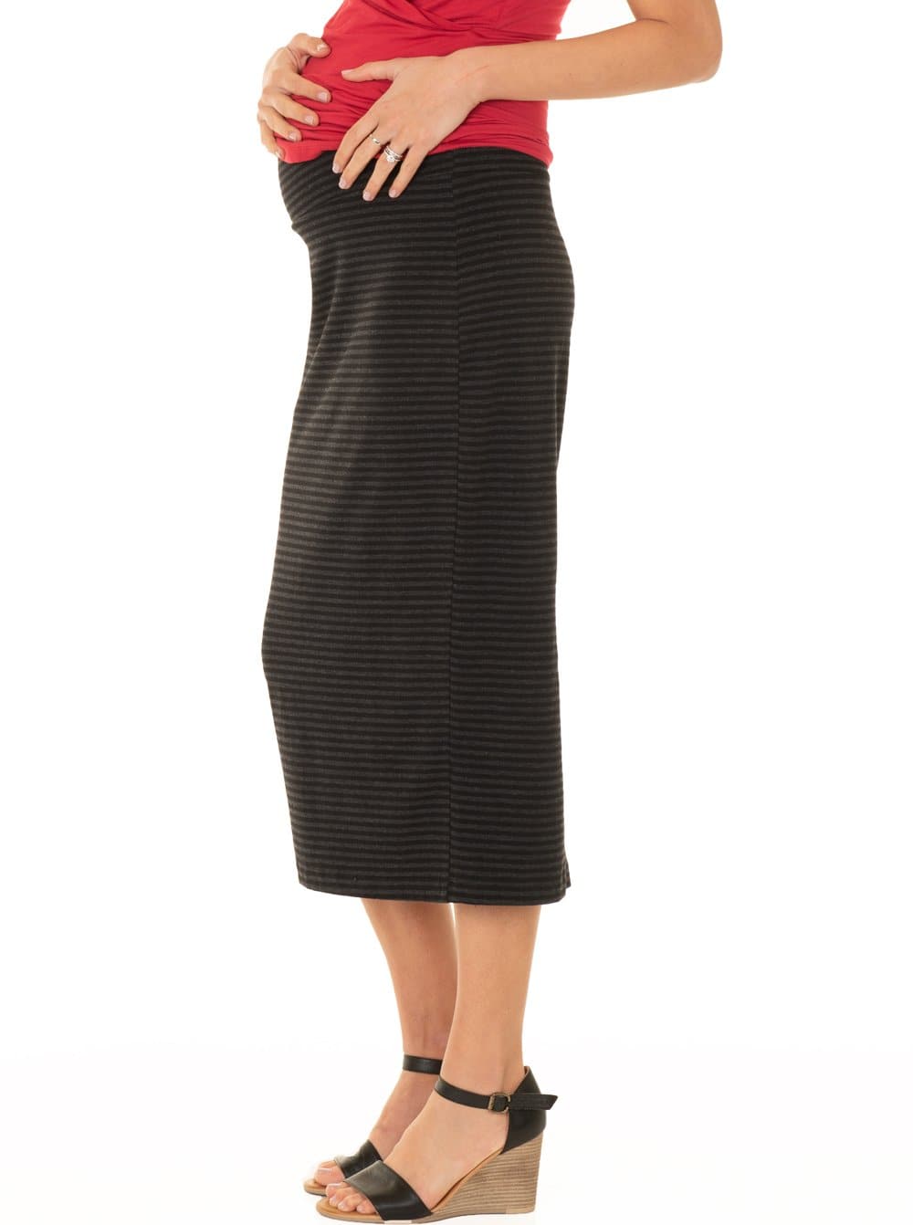 Maternity Midi Straight Cut Skirt - Black & Grey Marle Stripes - Angel Maternity - Maternity clothes - shop online (2227770654823)