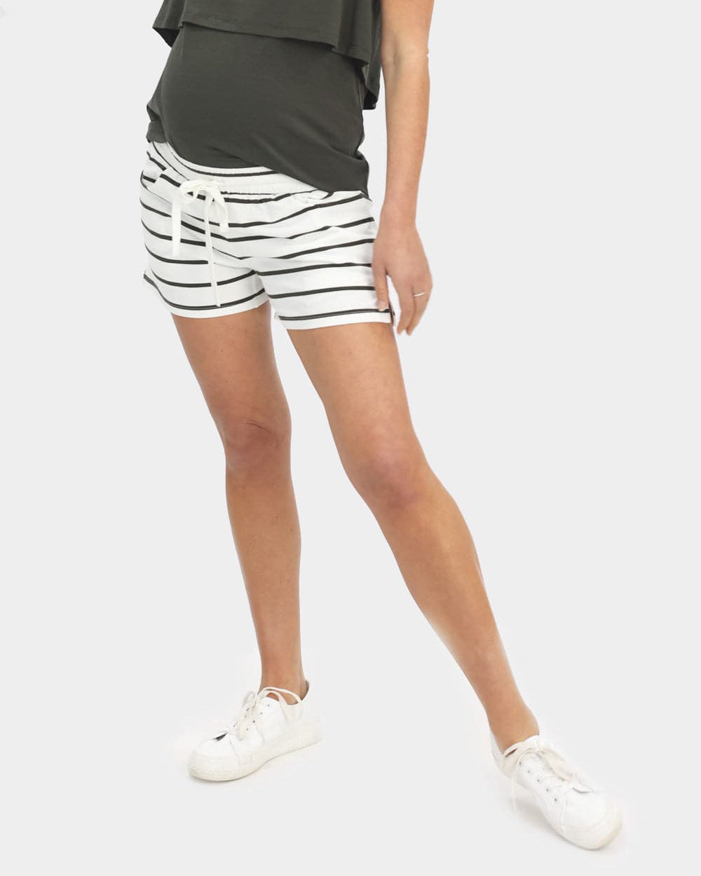 Maternity Cotton Shorts in Khaki Striped - Angel Maternity - Maternity clothes - shop online (6593186136167)