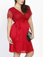 Emily Maternity Mid Length Lace Party Dress - Red - Angel Maternity - Maternity clothes - shop online (10007714758)