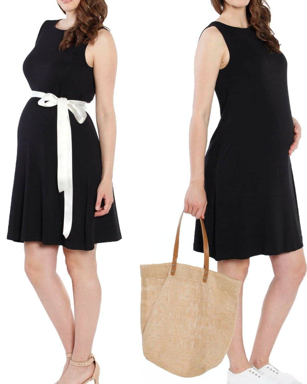Maternity Shift Party Bow Details Dress - Black duo (128122716181)