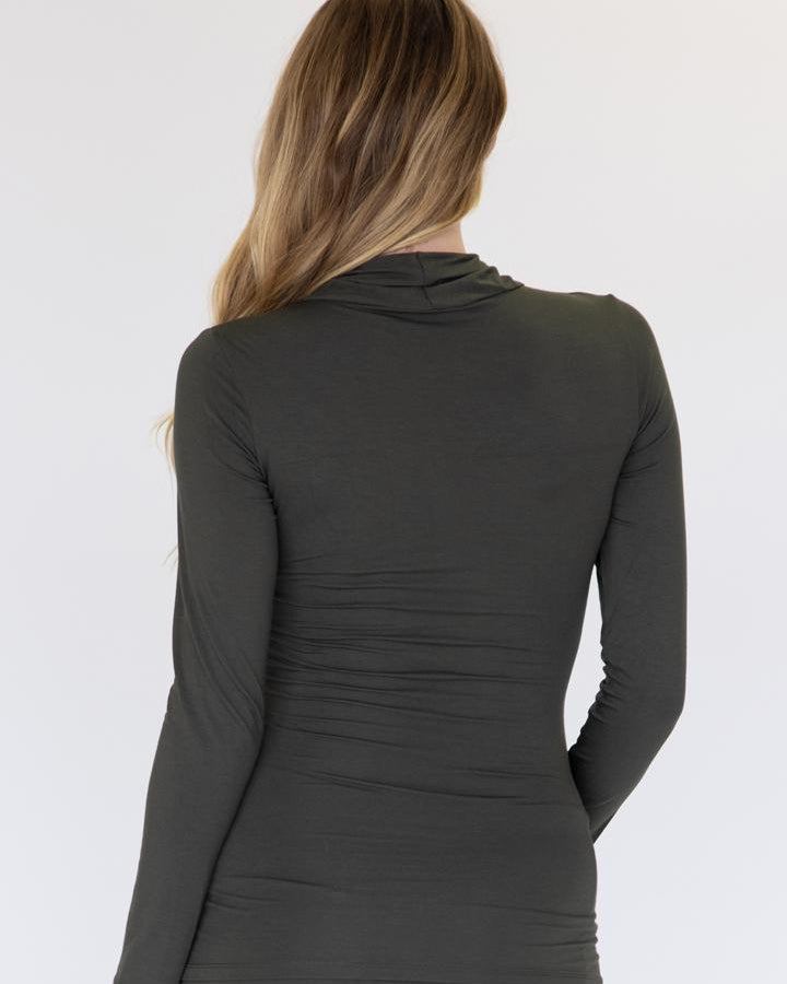 Maternity V-Neck Crossover Bamboo Long Sleeve Top - Khaki - Angel Maternity - Maternity clothes - shop online (6535991623783)