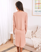 A women nursing aBack view -  maternity nursing friendly loungewear dress in pink