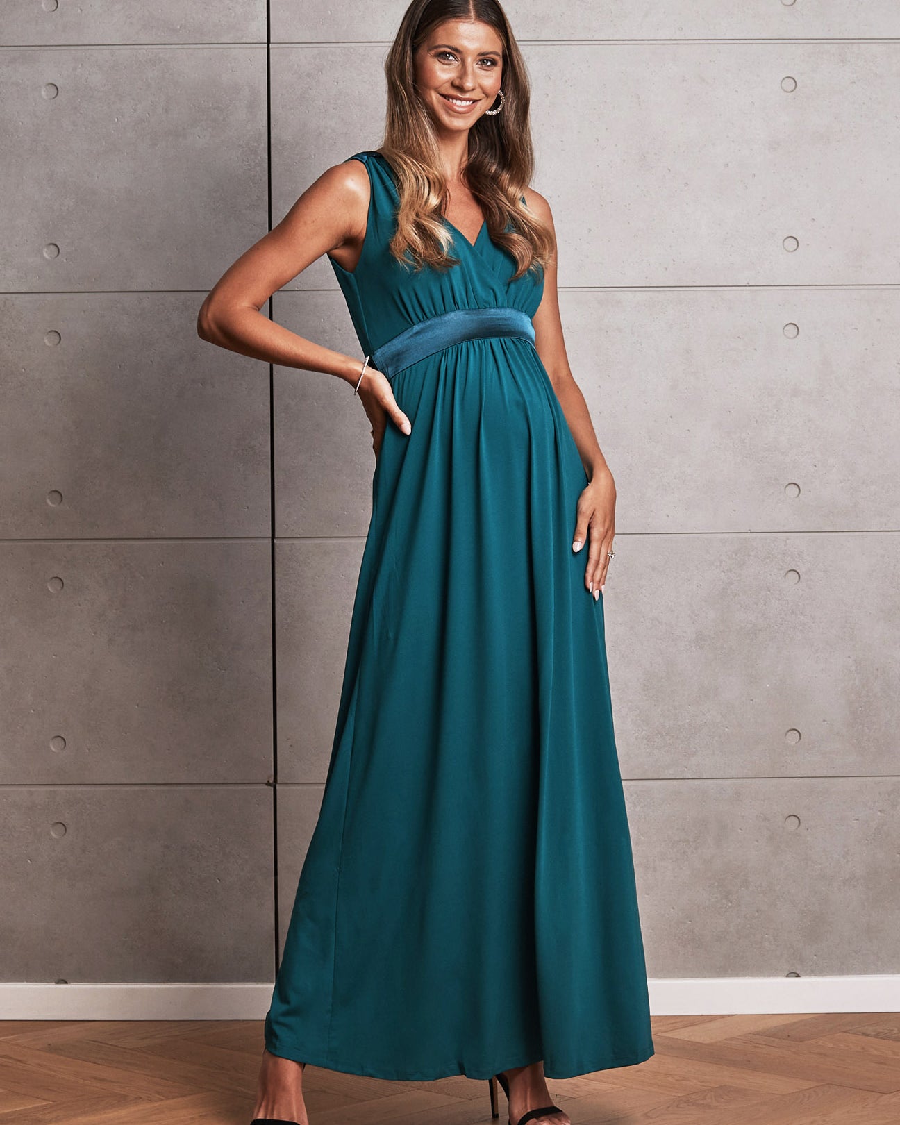 Carla Maternity Evening Dress in Teal Green - Angel Maternity - Maternity clothes