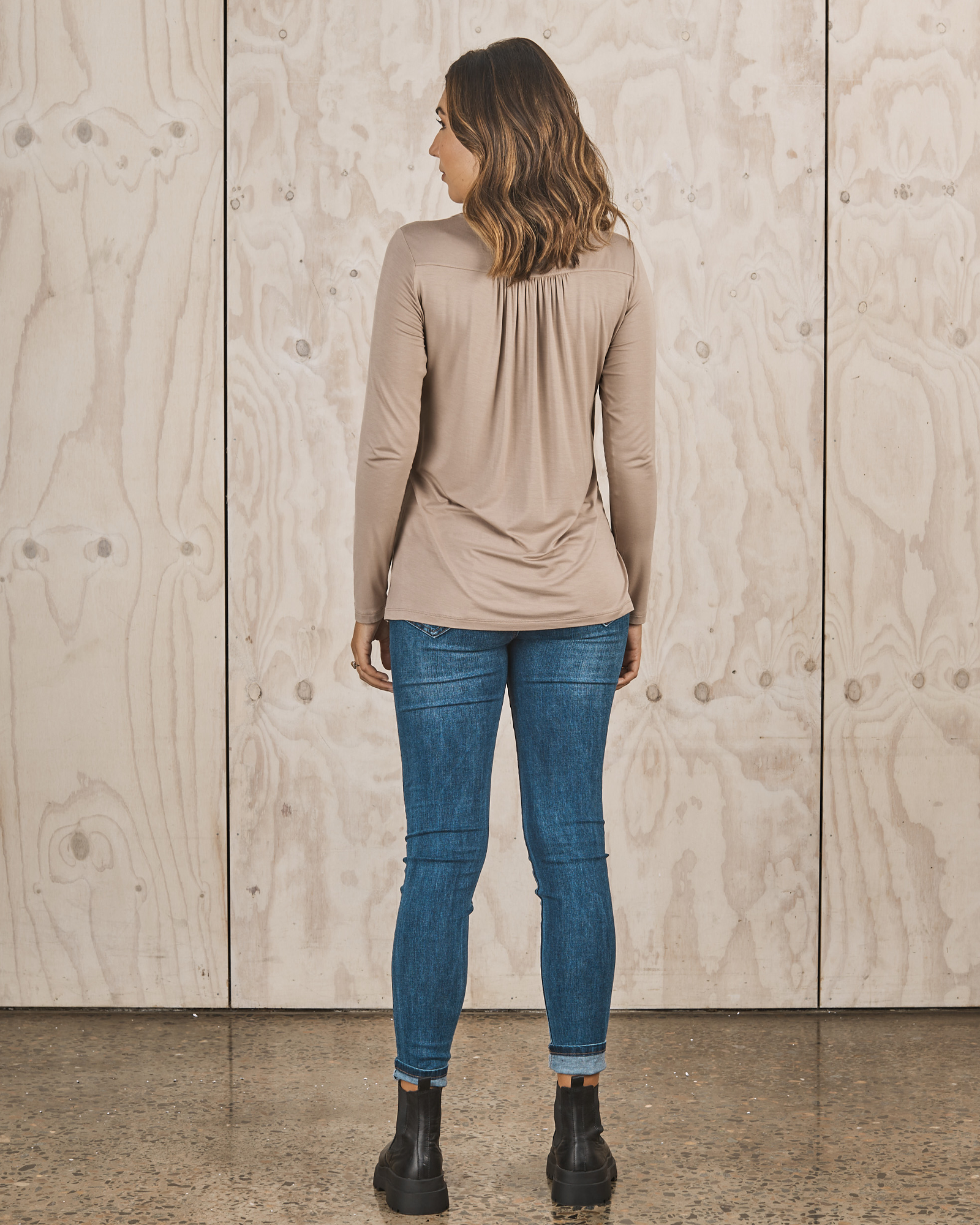 Back View- Maternity breastfeeding top beige