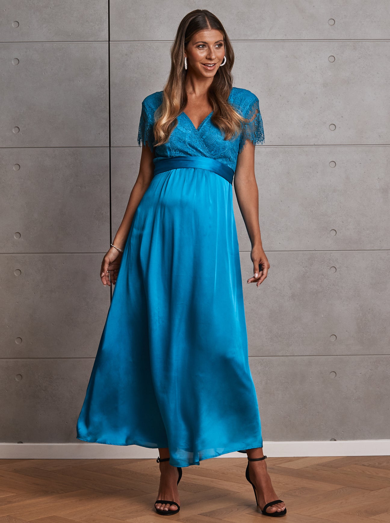Anya Maternity Formal Party Lace Dress - Blue - Angel Maternity - Maternity clothes