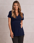 Bree Maternity Crossover  Work Top - Dark Navy - Angel Maternity - Maternity clothes