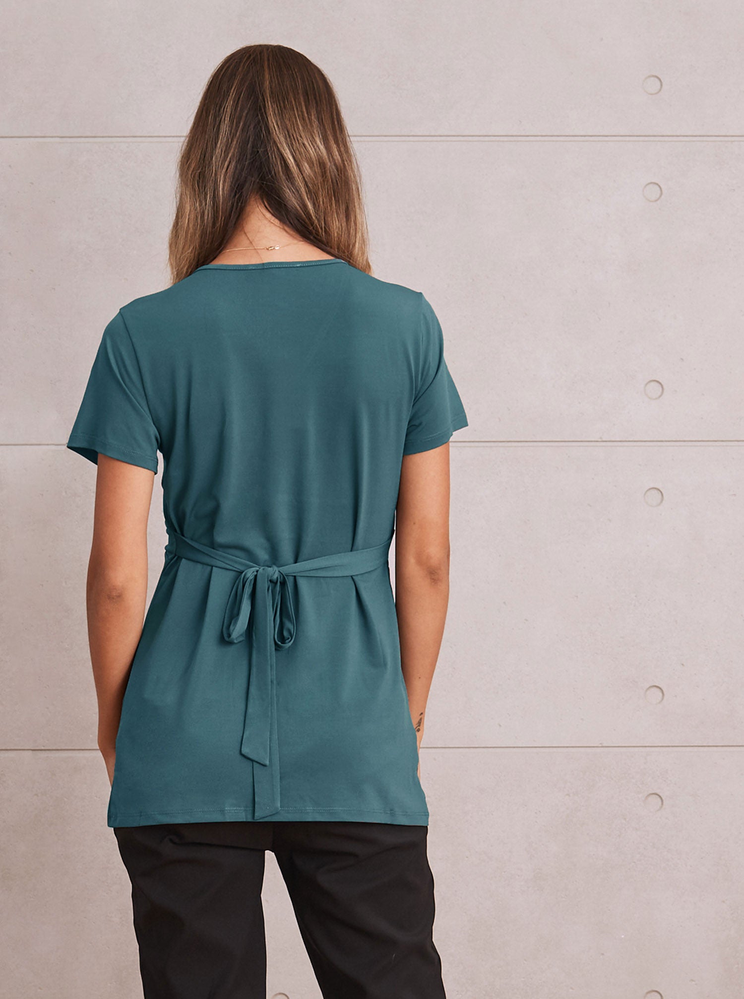Back View - Bree Maternity Crossover Work Top -in Teal
