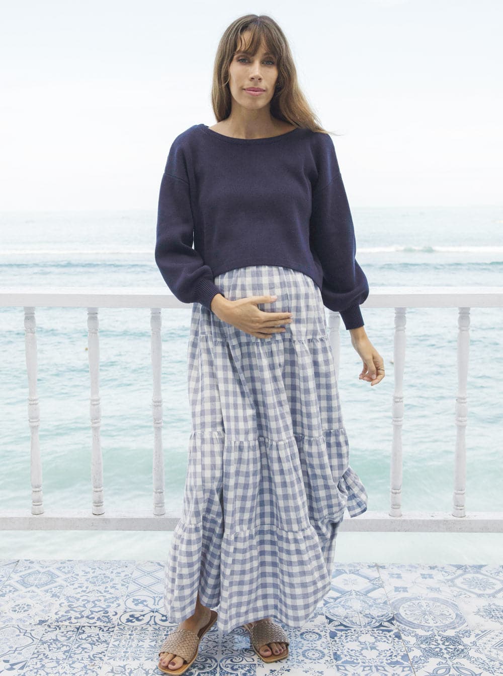 Knitted Maternity and Nursing Top in Navy (6582048391271)