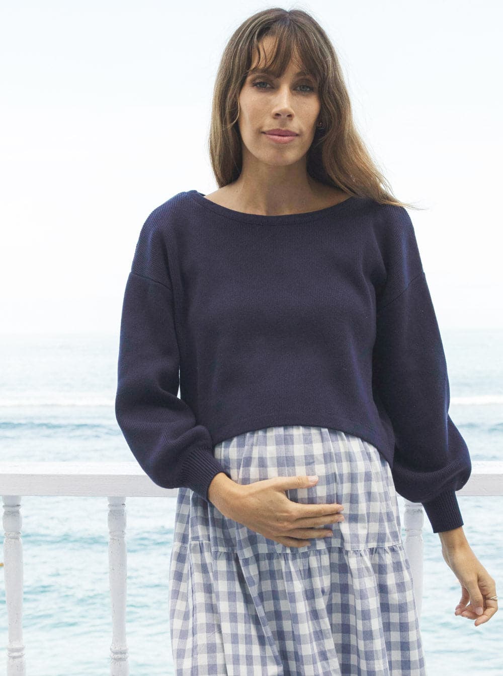 Knitted Maternity and Nursing Top in Navy (6582048391271)