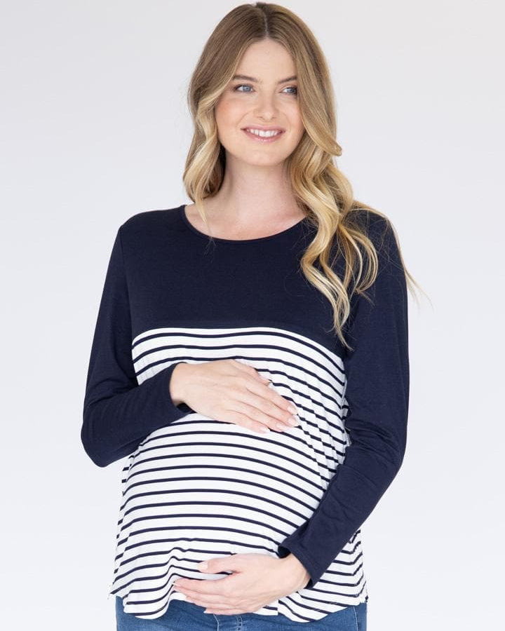 Maternity and Nursing Long Sleeve Top in Navy - Angel Maternity - Maternity clothes - shop online (6546771771495)