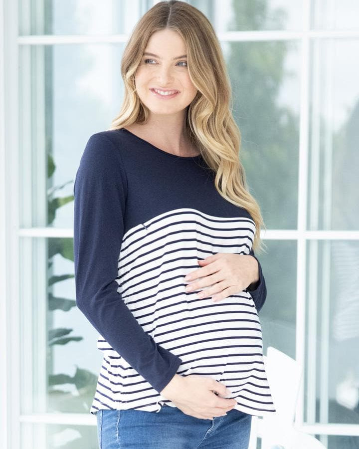 Maternity and Nursing Long Sleeve Top in Navy - Angel Maternity - Maternity clothes - shop online (6546771771495)