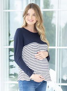 Maternity and Nursing Long Sleeve Top in Navy - Angel Maternity - Maternity clothes - shop online (6546771771495)