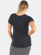 Maternity Navy Rib Split Top - Angel Maternity - Maternity clothes - shop online (6600198848615)