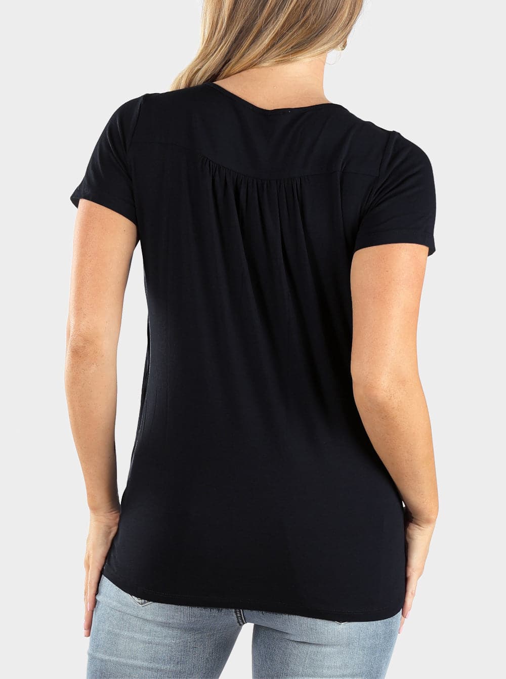 Maternity & Nursing Petal Front Short Sleeve Top in Black - Angel Maternity - Maternity clothes - shop online (6596106780775)
