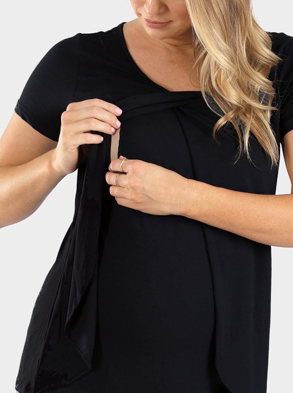Maternity & Nursing Petal Front Short Sleeve Top in Black - Angel Maternity - Maternity clothes - shop online (6596106780775)