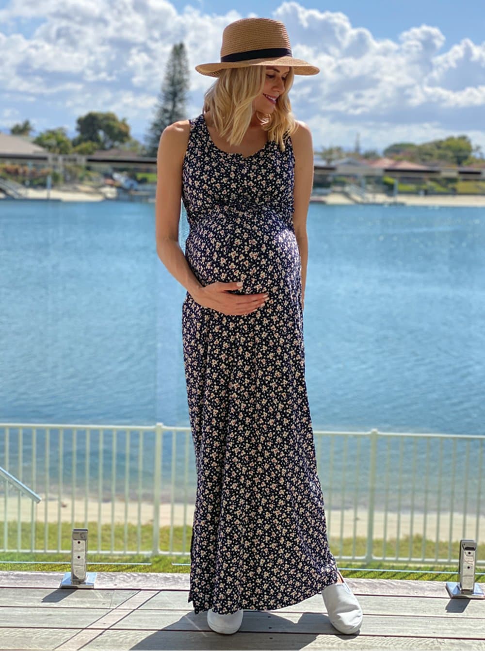Maternity Dress in Maxi in Navy Print - Angel Maternity - Maternity clothes - shop online (4694162112615)