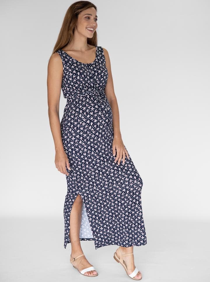 Maternity Dress in Maxi in Navy Print - Angel Maternity - Maternity clothes - shop online (4694162112615)