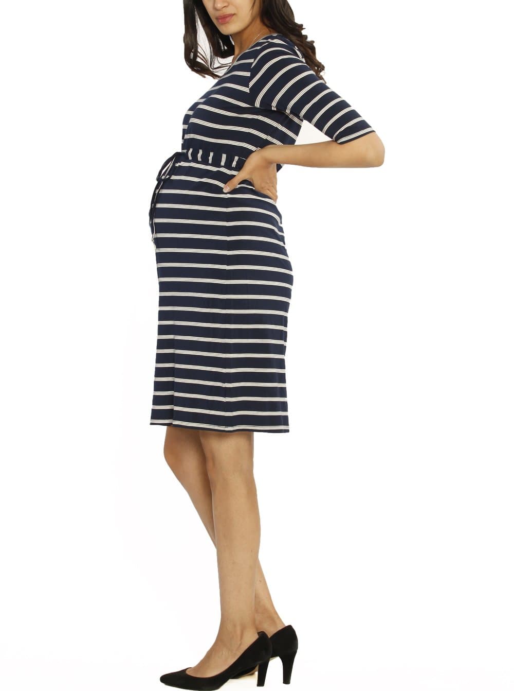 The Mummy Drawstring Half Sleeve Dress - Navy & White Stripes (1398312960103)