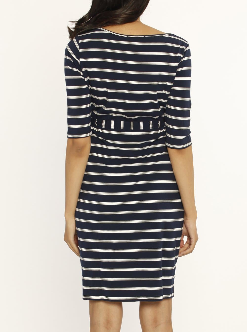 The Mummy Drawstring Half Sleeve Dress - Navy & White Stripes (1398312960103)
